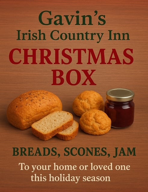 Gavin's Christmas Box flyer: breads, scones and jam for the holiday season