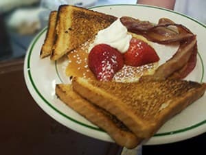 French toast, bacon and strawberries from the Gavin's breakfast buffet