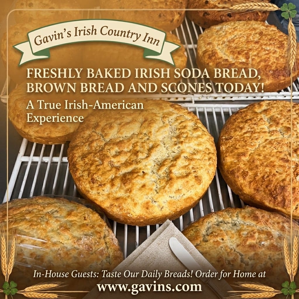Freshly baked Irish soda bread, brown bread and scones from the Gavin's kitchen