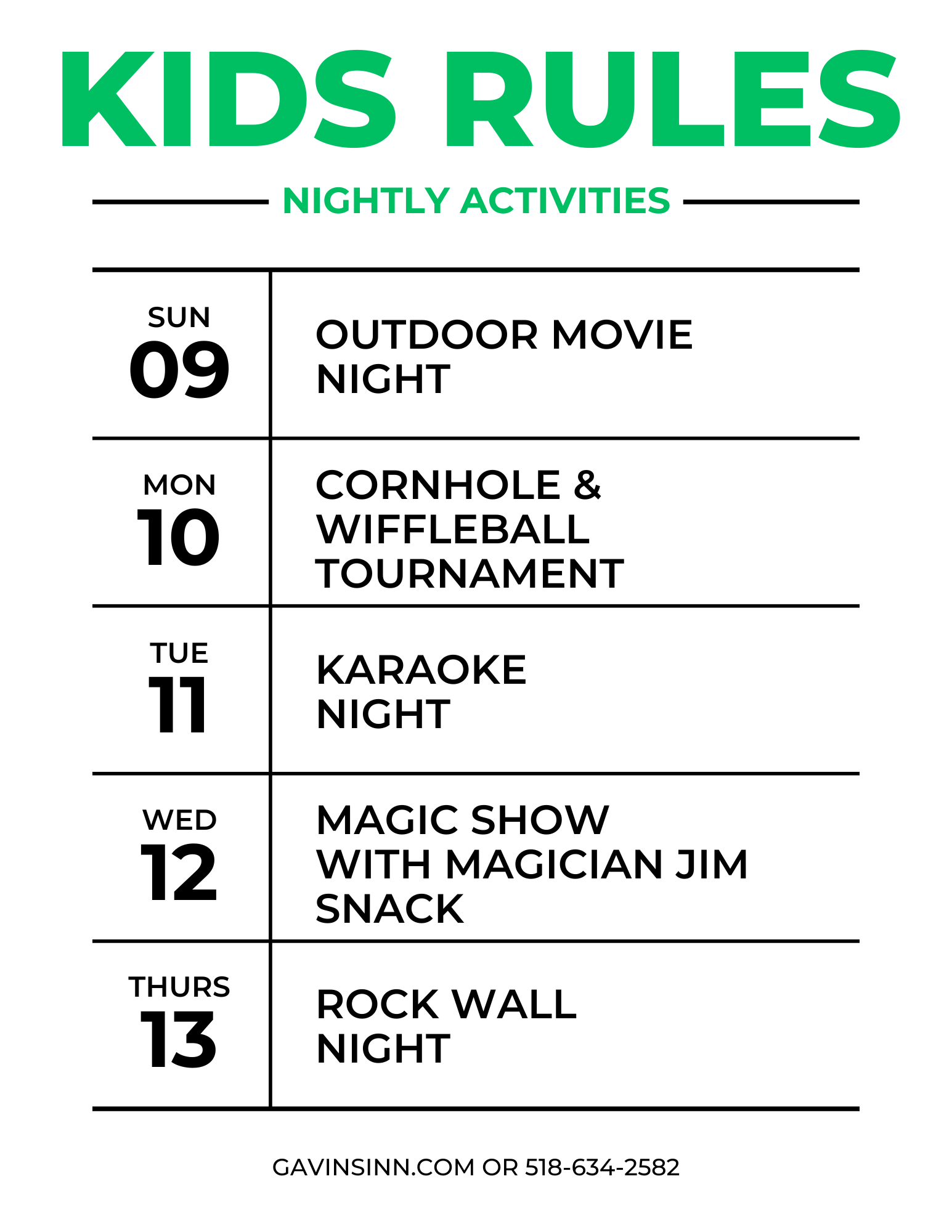 Family activities at Gavin's Irish Country Inn in East Durham NY