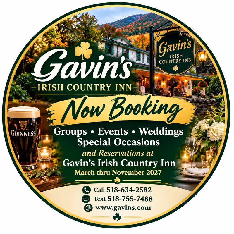 Gavin's Irish Country Inn now booking groups, events, weddings and special occasions March thru November 2027