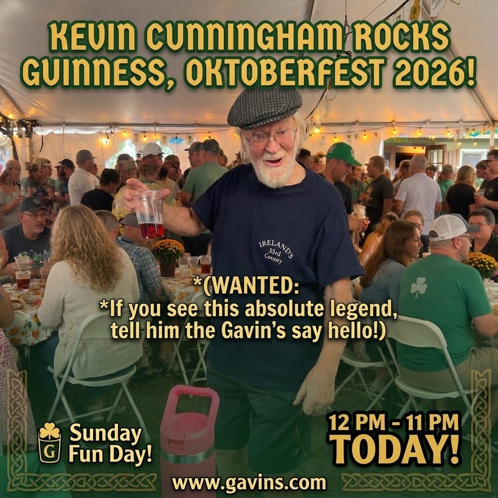 Kevin Cunningham at Guinness Oktoberfest 2026 in the tent at Gavin's Irish Country Inn